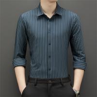 China 2022 Men's Black Plain Custom Summer Long Sleeve Formal Shirts Slim Fit Cotton Silk Shirt on sale
