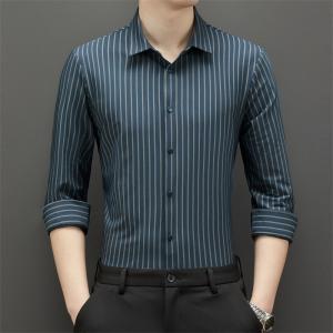 2022 Men's Black Plain Custom Summer Long Sleeve Formal Shirts Slim Fit Cotton Silk Shirt