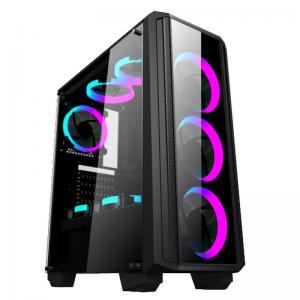 China Desktop Computer Case Gaming Case RGB Fan With Glass Panel Front Iron Net Panel ATX Case supplier
