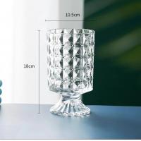 China Crystal Cylinder Glass Vases for Flowers Embossed Big Base Vase Decorative Clear Glass Candle Holder on sale