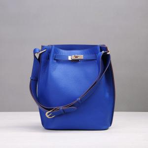 China high quality ladies blue leather bucket bag designer luxury bags calfskin shoulder bags famous brand shoulder bags supplier