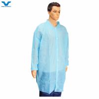 China Closure Velcro Shirt Collar Elastic Cuffs 30GSM Disposable Lab Coats for Food Industry on sale