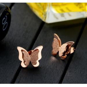 New Designs Gold Earring Stainless Steel Earring  Frosted Gold Stud Butterfly shape