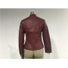 China Mandarin Collar Womens PU Leather Jacket , Burgundy Pleather Biker Jacket TW75801 wholesale