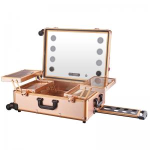 China Rolling Makeup Case With Mirror , Makeup Vanity Box With Mirror And Lights supplier