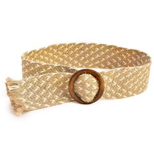 PP Jute Hemp Braided Fabric Belt 108cm Wooden Buckle Belt