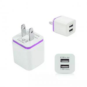 China 10W 2 USB Port Wall Charger 5V 1A 2.1A Blue Purple 50HZ 60Hz supplier