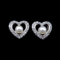 China Great Plated 925 Sterling Silver Pearl Earrings Sweet Love Heart Shaped on sale