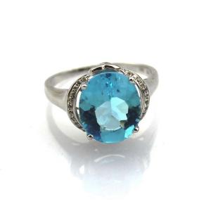 China Women Jewelry 925 Silver  10mmx12mm Blue Topaz Cubic Zircon  Gemstone Ring(R238) supplier