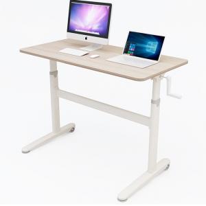 China Custom Rustic Brown Hand Crank Standing Desk with Bamboo Desktop and SPCC Steel Frame supplier