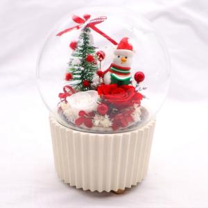 Crystal Ball Preserved Rose Glass Dome Round Music Box For Wedding Gift