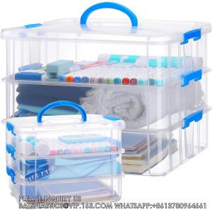 3-Tier Plastic Storage Containers With Lids, Handled Art Supply Craft Organizer Storage Box For Organizing Craft