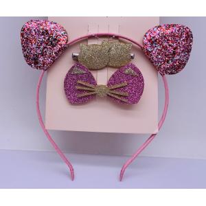 China Sequin Bow Childrens Hair Accessories Headband With Hoop Pink Color supplier
