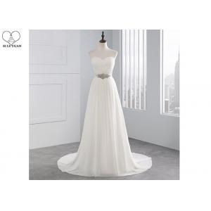 Off White Strapless Chiffon Bridal Gowns Pleating Beaded Belt Back Bandage