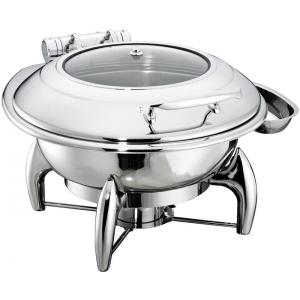 China Round Chafing Dish Hydraulic Lid with Glass Window Optional φ35cm 6.0Ltr Food Pan Stainless Steel Cookwares supplier