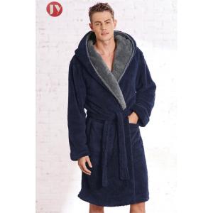 china  Manufacturer Best Price Top Quality Hooded Men's navy Soft Spa Full Length Warm Bathrobe With Kimono Shawl Collar