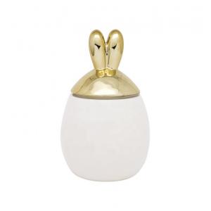 Latest Easter Rabbit Cookie Sugar Coffee Ceramic Storage Canister With 3D Golden Electroplated Lid