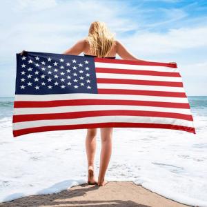 Custom 400gsm Microfiber Beach Towel With American Flag