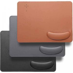 China Custom Logo PU Leather Mouse Pad Wireless Charger With Wrist Rest supplier