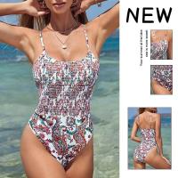 China Sexy Suspender Ladies One Piece Swimsuit Backless Printed One Piece Triangle Swimsuit on sale