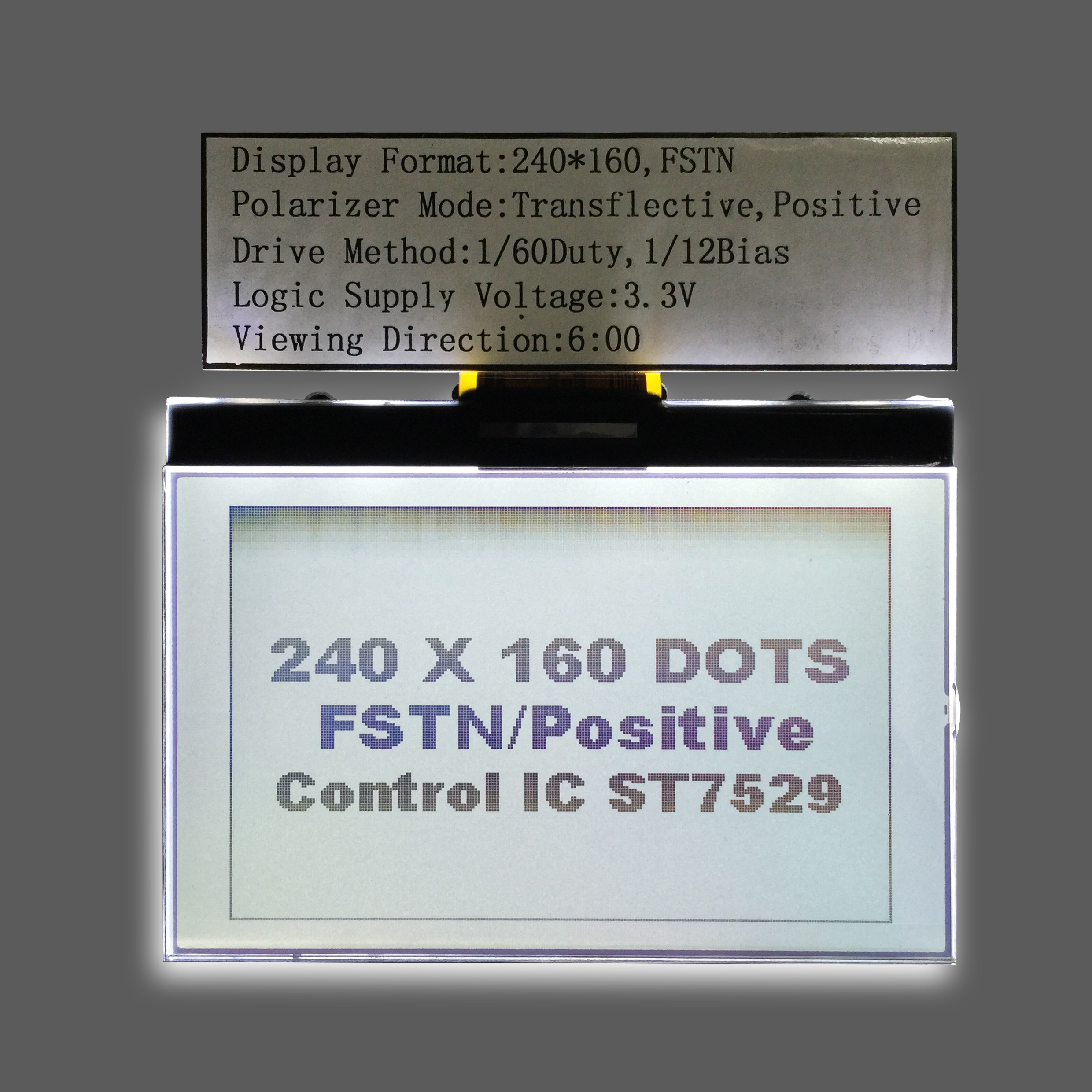 コグ240160のFstn Lcdモジュール モノクロLCDは白いバックライトのマイクロを表示する