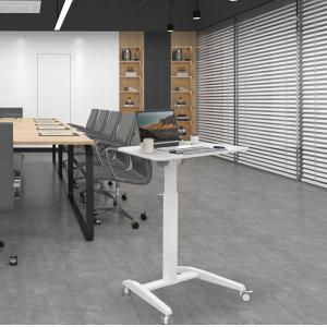 Customized Wooden Grain Pneumatic Height Desk for White Office Computer Workstation