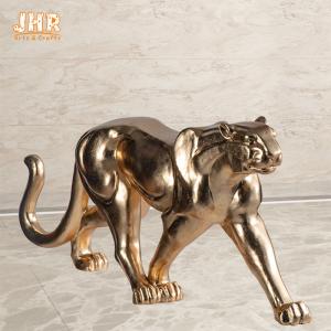 China Animal Decor Resin Leopard Statue Polyresin Animal Figurines Fiberglass Gold Leaf Finish supplier