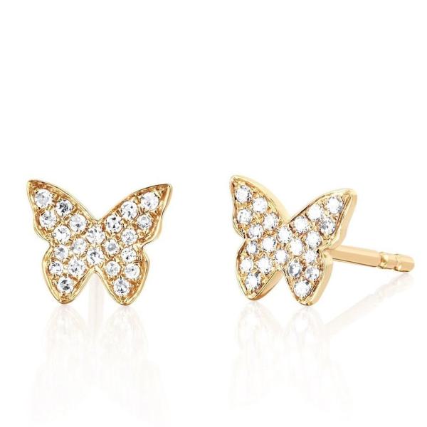 Handmade 18K Gold Plated Butterfly Stud Earrings With White Pave Setting And ZIRCON