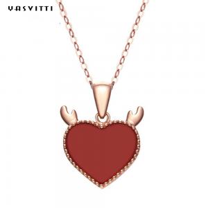 3gram 15.7in Sterling Silver Heart Pendant Necklace Trendy Deer Antler Heart Necklace