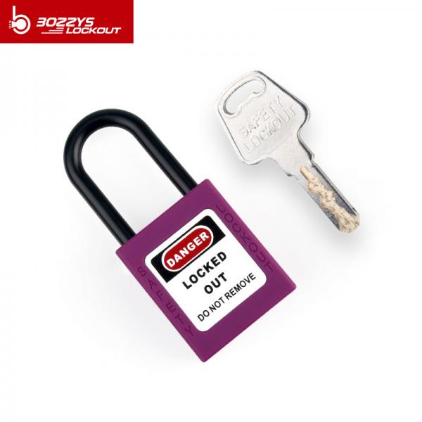 Factory bulk 38mm short nylon shackle insulation safety padlock keyed to differ