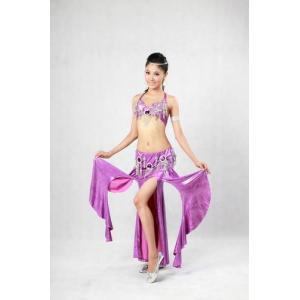 China 2pcs Lyrical Purple Halter Neck Metallic Bras & Skirt Belly Dancing Clothes supplier