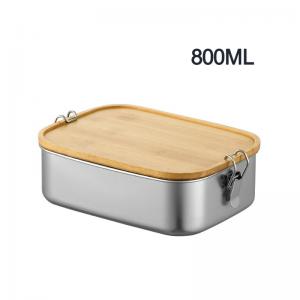 Bamboo Lid Classic Metal Lunch Box Double Buckle 304 Stainless Steel