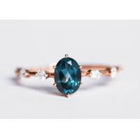 China 1.56ct London Blue Topaz Ring , Oval Shape Diamond Ring Round Cut OEM on sale