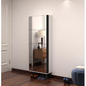 White Four Layers MDF Mirror Shoe Cabinet With Legs Shoe Rack Cabinet