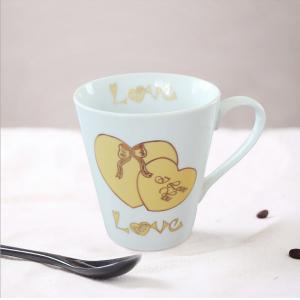 High temperature decal Eco Friendly Mugs / Couples Cup Coffee Mug with spoon
