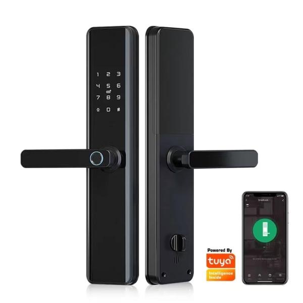 QLEUNG S818 Cerradura de puerta Wifi inteligente con acceso a tarjeta de contraseña con huella digital