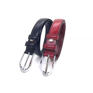 Black / Red Color Womens Genuine Leather Belt With Rhinestone Buckle