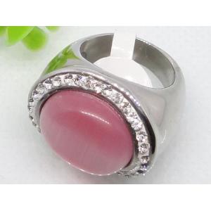 China Pink Semi Precious Stone Stainless Steel Ring for Gift 1140471 supplier