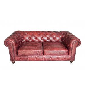 China Red Grain 2 Seater Leather Sofa Top Grain Vintage Scratches Upholstered Type supplier