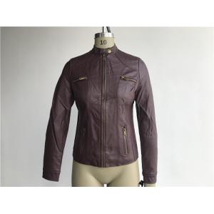 China Burgundy Pu Leather Coat / Biker Jacket With Triple Stitching Tw77492 supplier
