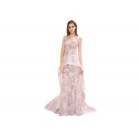 China Pink Appliqued Lace Sleeveless Arabic Wedding Guest Dresses Long Prom Gown on sale