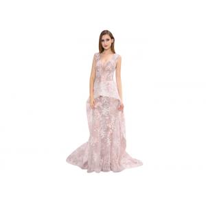Pink Appliqued Lace Sleeveless Arabic Wedding Guest Dresses Long Prom Gown