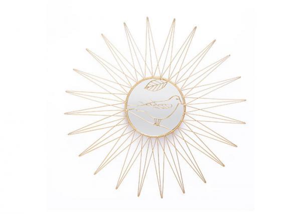 Hanging Sunburst Vintage Bird Metal Wall Art Mirror