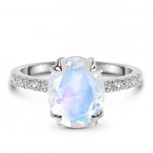 China 14K White Gold Oval Cut Moonstone Engagement Women Anniversary Ring With CZ Rings supplier