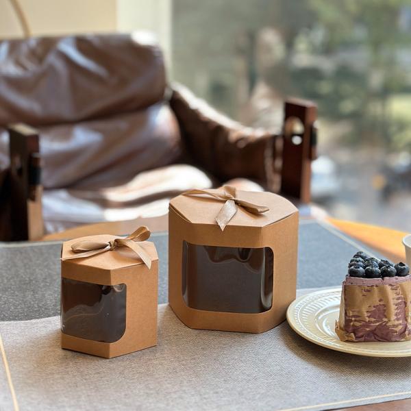 Custom Hexagonal Kraft Paper Gift Box with Window Display