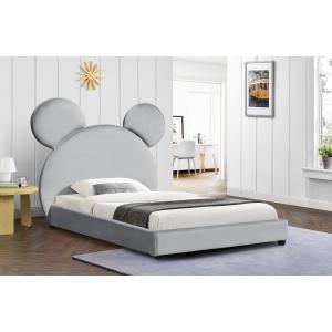China Bear Shape Upholstered Platform Children Bed Frame Light Grey Velvet supplier