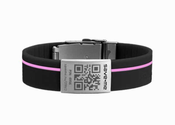 Black band pink line silicone children ID bands with emergency id tags