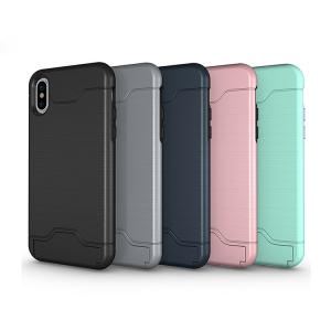 China China Factory Brushed Texture Protective Back Cover Case for iPhone X with Holder and Card Slot supplier