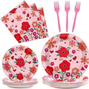 Tea Theme Disposable Tableware Set Flower Design Paper Plates Party Supplies Wedding Dinnerware Plate Set