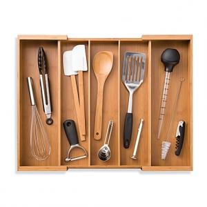 Durable Bamboo Kitchen Supplies Expandable Cutlery Trays For Kitchen Drawers